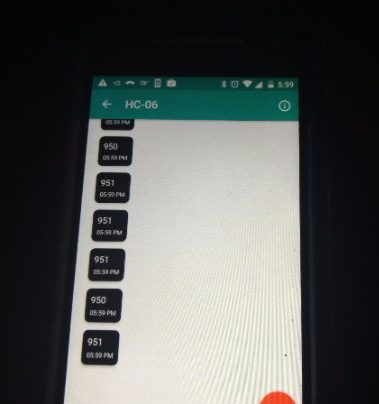 “Phone displaying lux values taken by the Arduino and sent via Bluetooth”