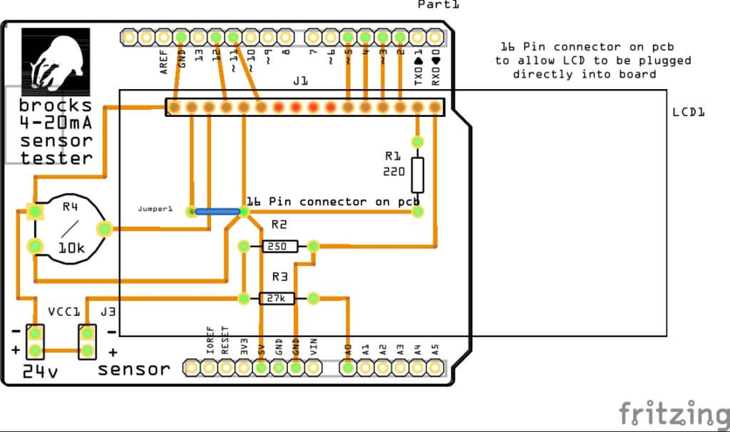 Layout view of an Arduino Transducer Tester on what appears to be an Arduino Shield